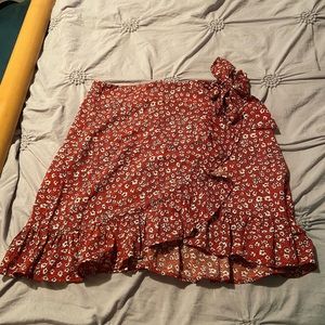 Red floral skirt that wraps in front